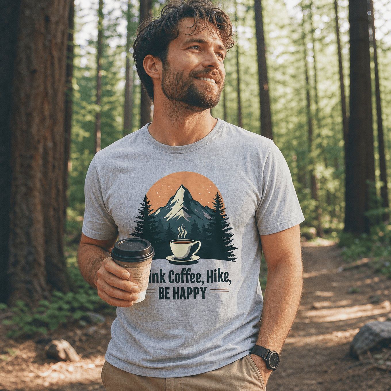 Drink Coffee, Hike, Be Happy Shirt Hike Tee T-Shirt