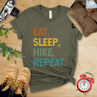 Printify T-Shirt Military Green / S Eat, Sleep, Hike, Repeat Shirt