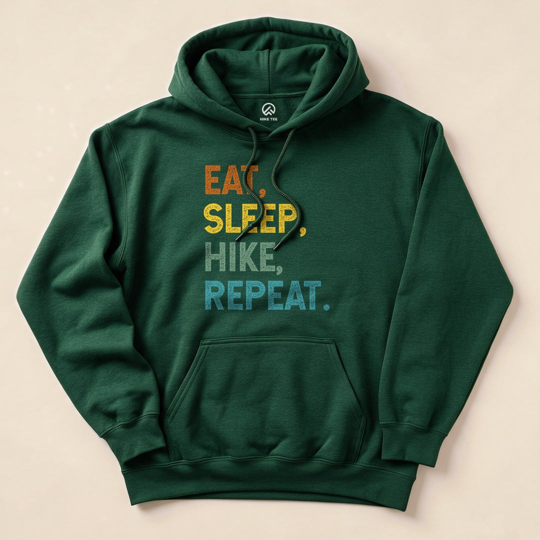 Eat, Sleep, Hike, Repeat Hoodie - Forest Green