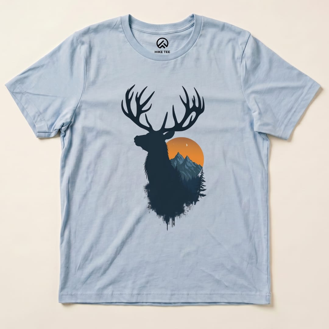 Elk Sunset Shirt Hike Tee T-Shirt Baby Blue / S