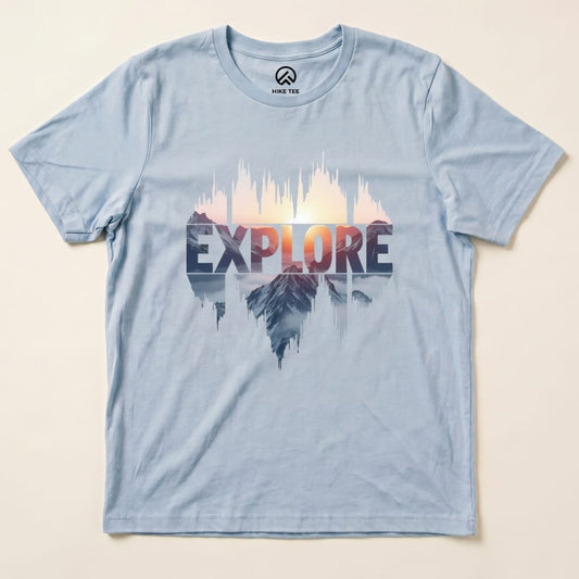 Explore Mountains Shirt Hike Tee T-Shirt Baby Blue / S