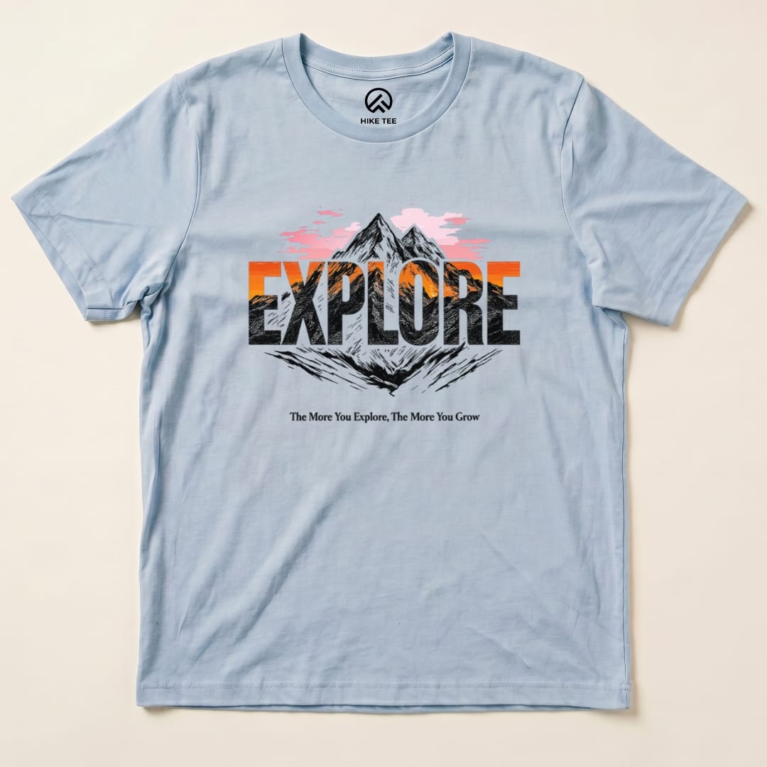 Explore Mountains Shirt Hike Tee T-Shirt Baby Blue / S