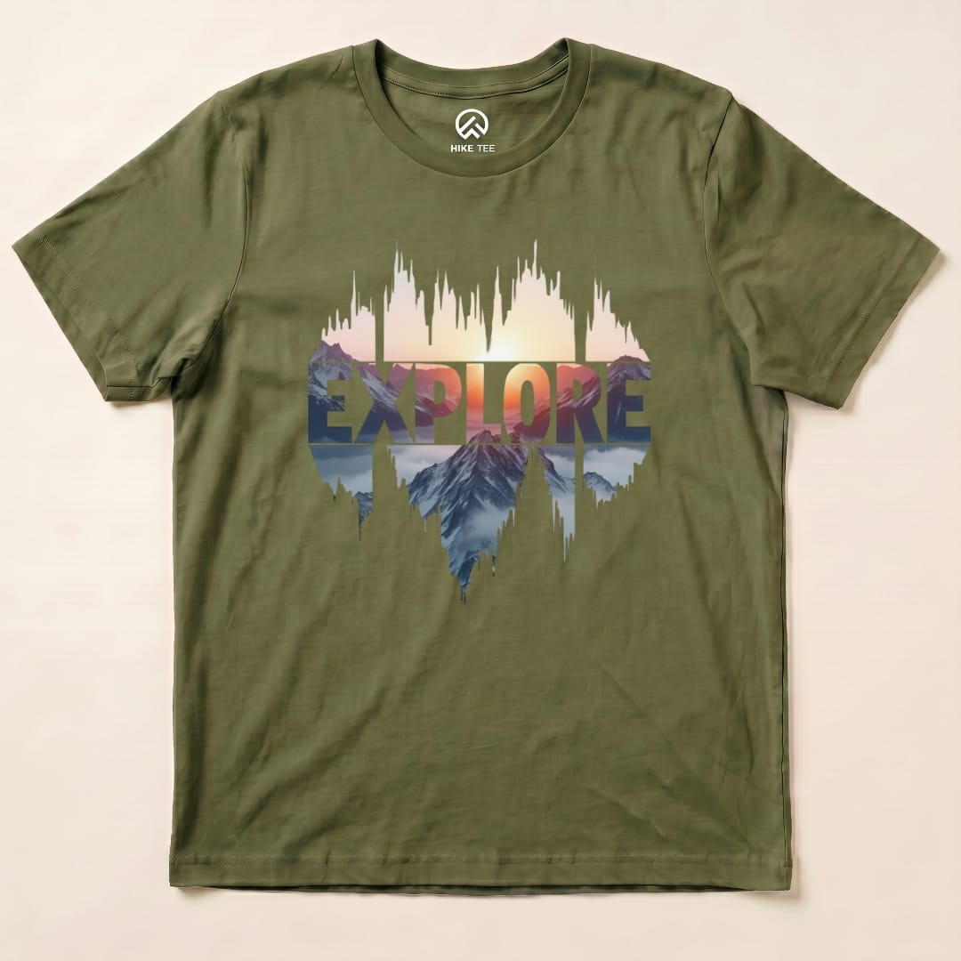 Explore Mountains Shirt Hike Tee T-Shirt Military Green / S