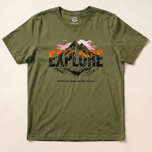 Explore Mountains Shirt Hike Tee T-Shirt Military Green / S