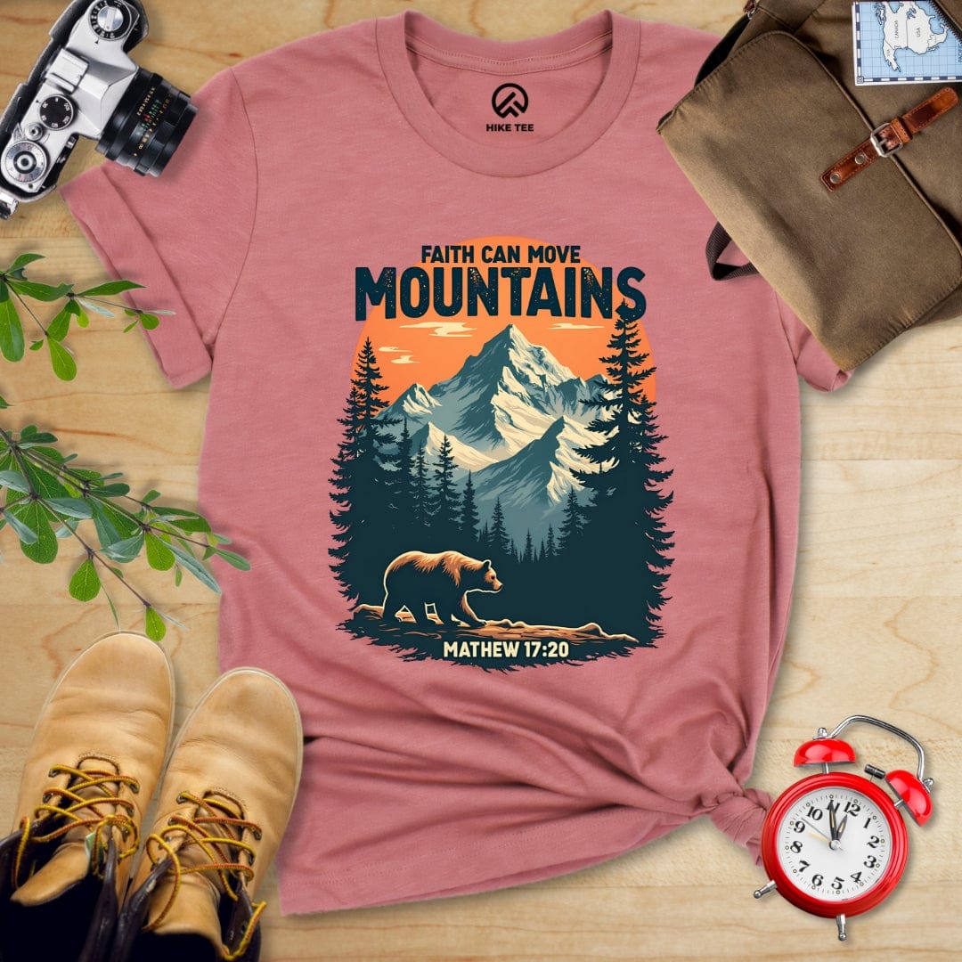 Hike Tee T-Shirt Heather Mauve / S Faith Can Move Mountains Shirt
