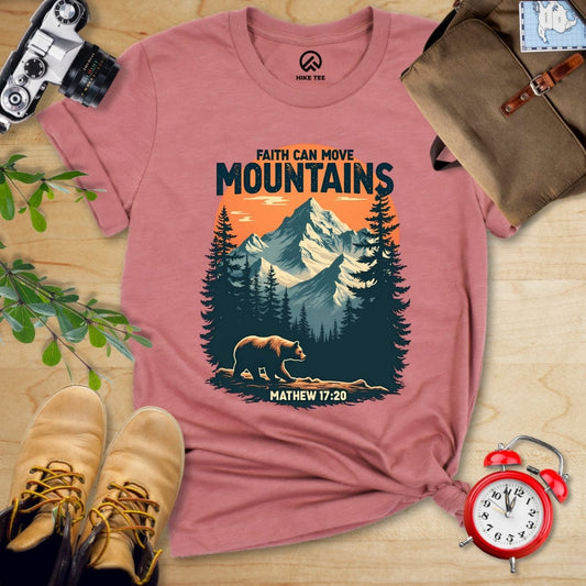 Hike Tee T-Shirt Heather Mauve / S Faith Can Move Mountains Shirt