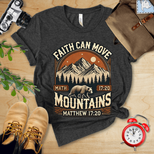 Printify T-Shirt Dark Grey Heather / S Faith Can Move Mountains Vintage Shirt