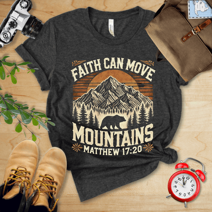 Printify T-Shirt Dark Grey Heather / S Faith Can Move Mountains Vintage Shirt