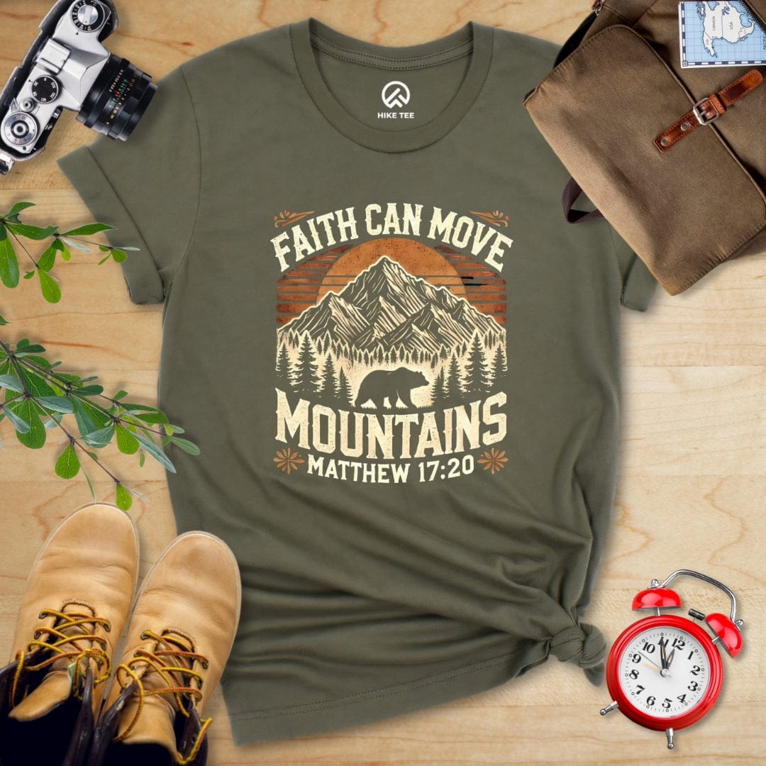 Hike Tee T-Shirt Military Green / S Faith Can Move Mountains Vintage Shirt