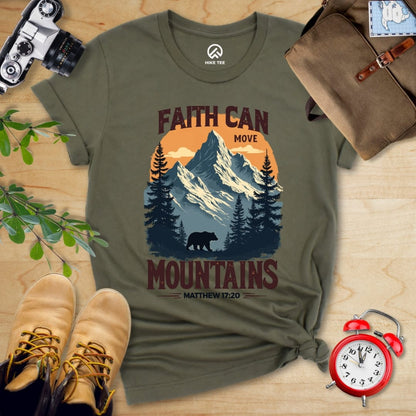 Hike Tee T-Shirt Military Green / S Faith Can Move Mountains Vintage Shirt