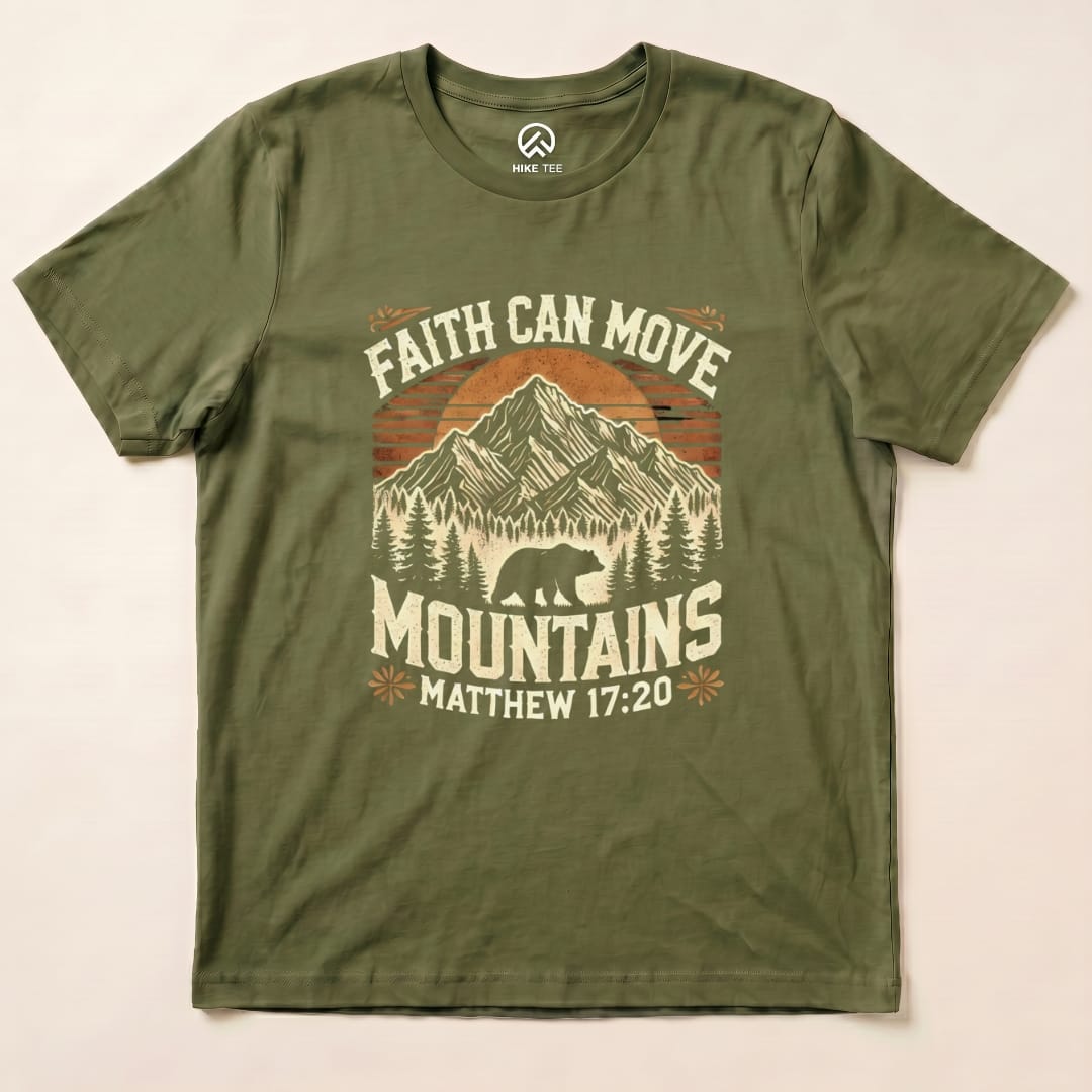 Faith Can Move Mountains Vintage Shirt Hike Tee T-Shirt Military Green / S