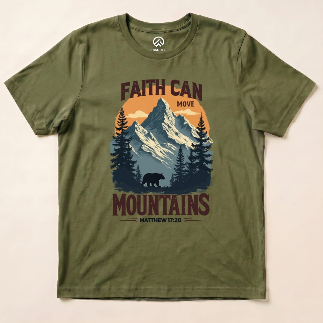 Faith Can Move Mountains Vintage Shirt Hike Tee T-Shirt Military Green / S