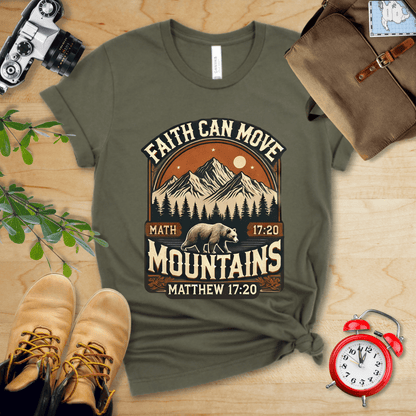 Printify T-Shirt Military Green / S Faith Can Move Mountains Vintage Shirt