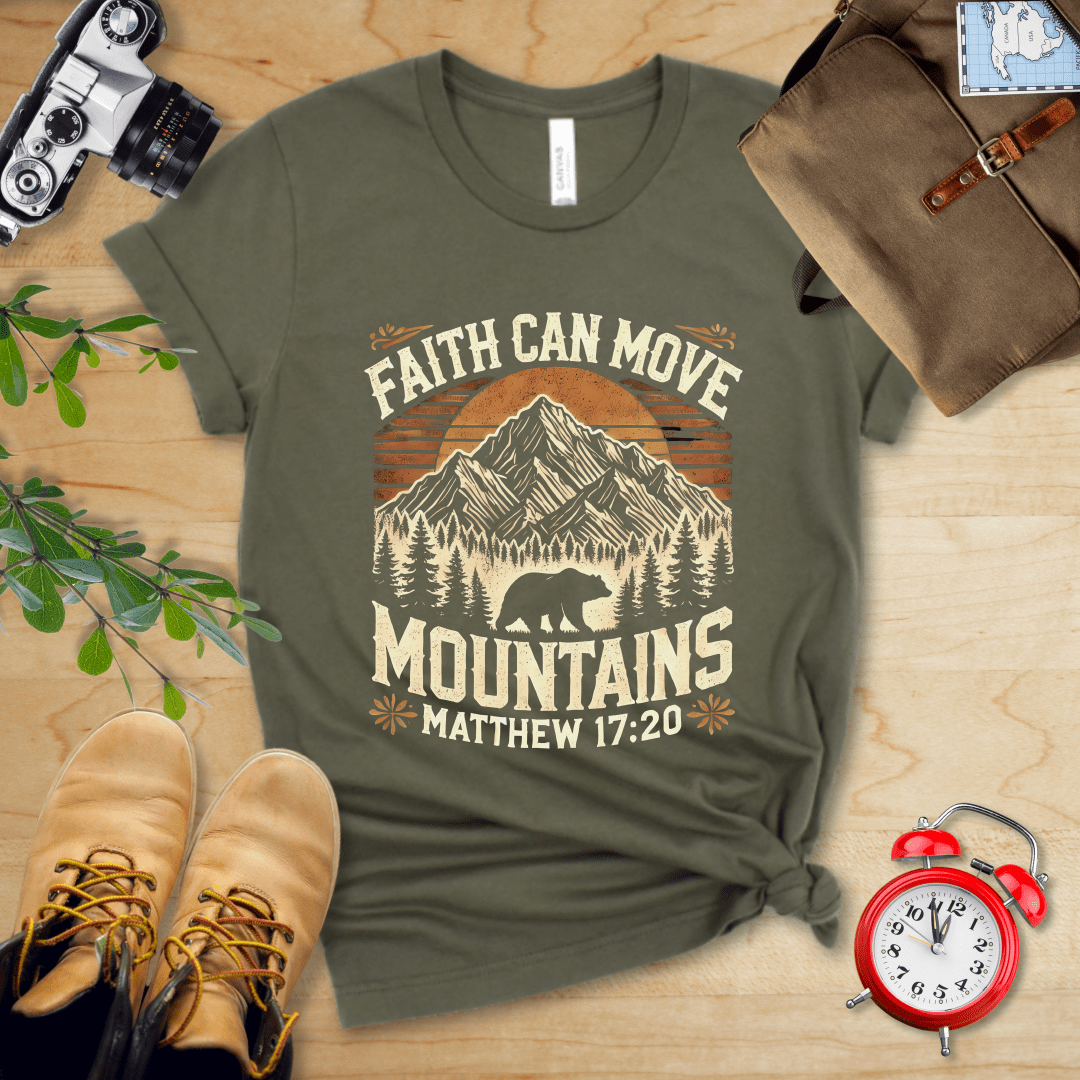 Printify T-Shirt Military Green / S Faith Can Move Mountains Vintage Shirt