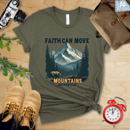 Printify T-Shirt Military Green / S Faith Can Move Mountains Vintage Shirt