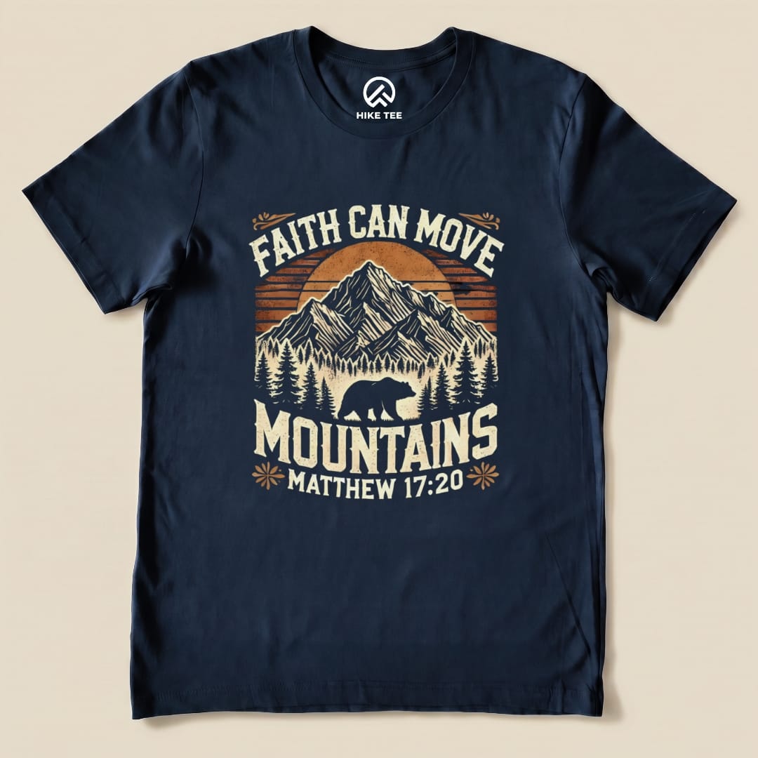 Faith Can Move Mountains Vintage Shirt Hike Tee T-Shirt Navy / S