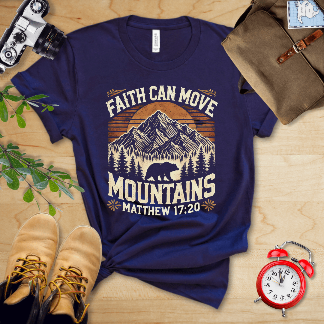 Printify T-Shirt Navy / S Faith Can Move Mountains Vintage Shirt