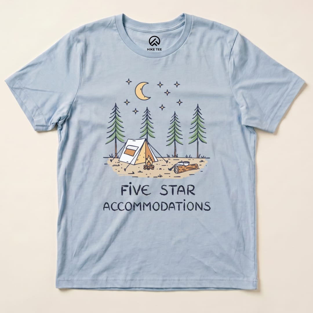 Five Star Accommodations Shirt Hike Tee T-Shirt Baby Blue / S