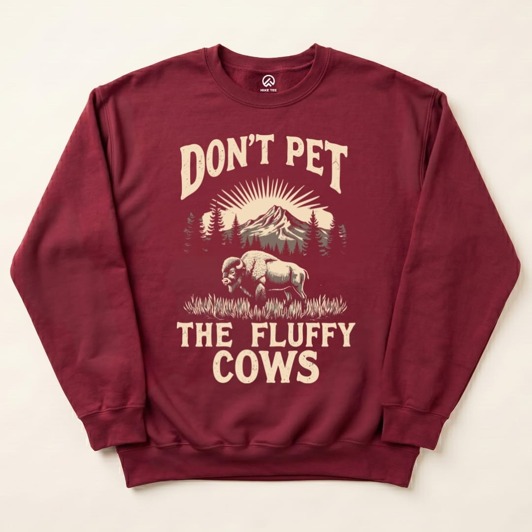 Fluffy Cow Sweatshirt Hike Tee Sweatshirt Maroon / S