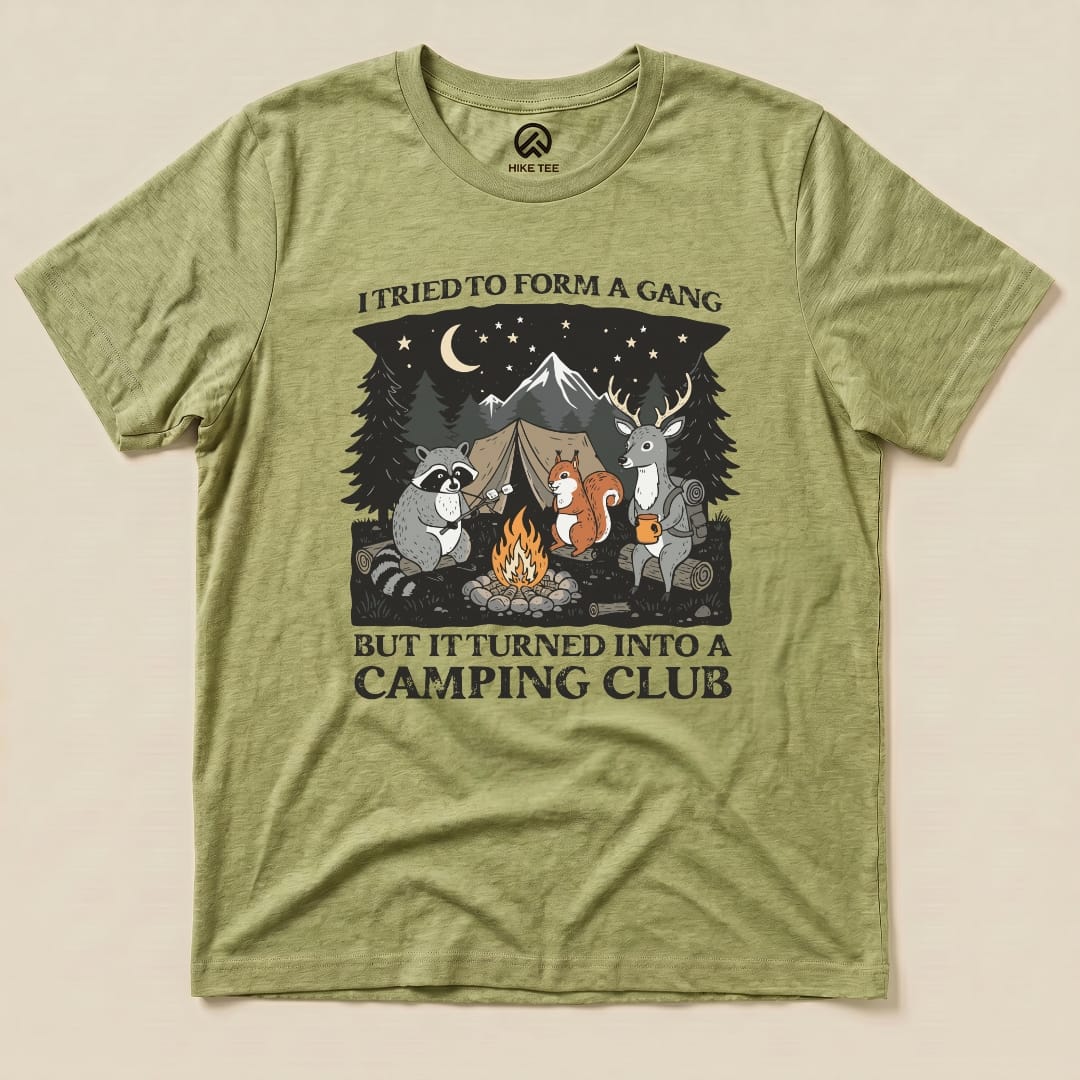 Form a Gang Camping Club Shirt Hike Tee T-Shirt Heather Green / S