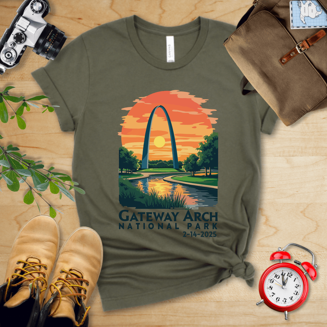 AnywherePOD T-Shirt Military Green / S Gateway Arch National Park Shirt + Personalization