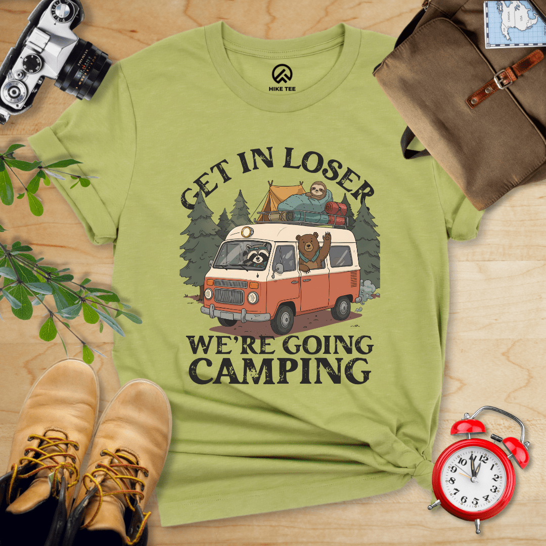 Hike Tee T-Shirt Heather Green / S Get In Loser Camping Shirt