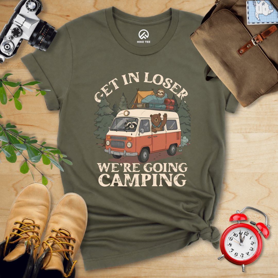 Hike Tee T-Shirt Military Green / S Get in Loser We're Going Camping Shirt