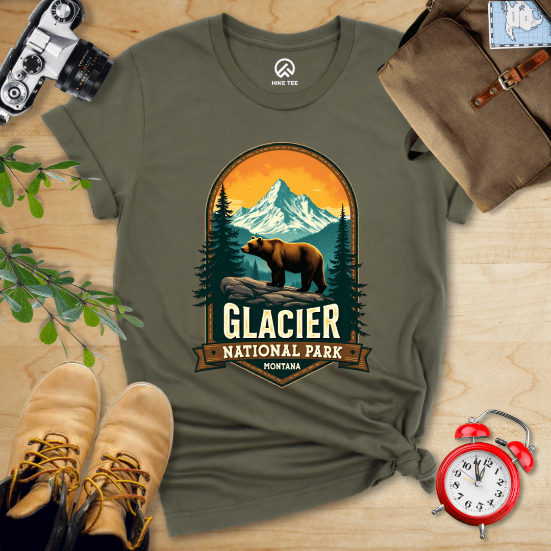Hike Tee T-Shirt Military Green / S Glacier Grizzly Bear Shirt