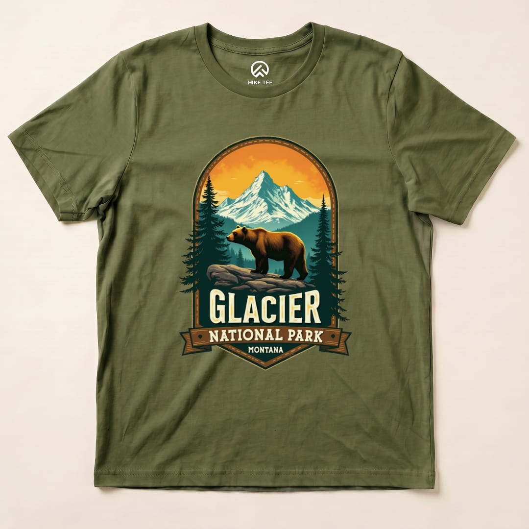 Hike Tee T-Shirt Military Green / S Glacier Grizzly Bear Shirt