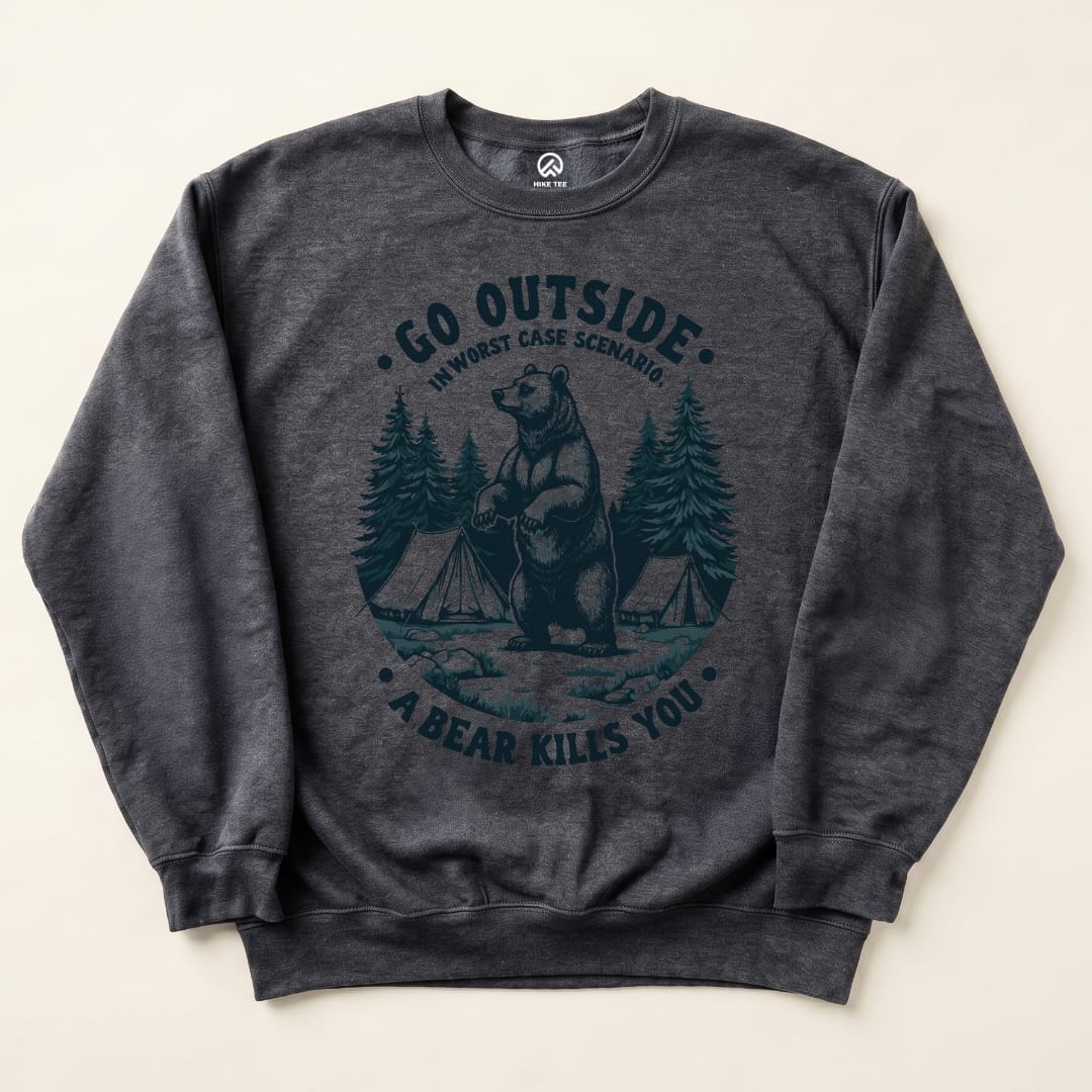 Go Outside Bear Sweatshirt Hike Tee Sweatshirt Dark Heather / S