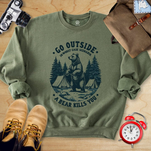 Hike Tee Sweatshirt Military Green / S Go Outside Bear Sweatshirt