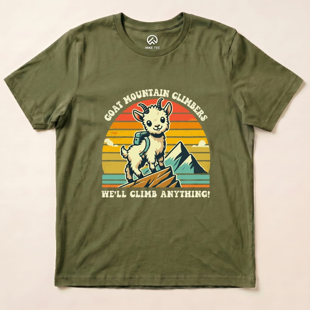 Goat Mountain Climbers Retro Shirt Hike Tee T-Shirt Military Green / S