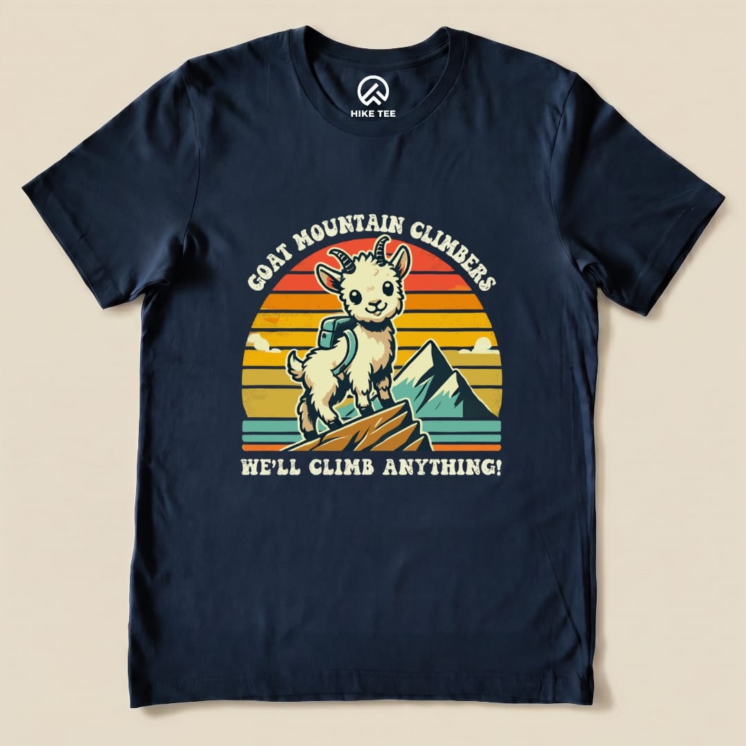 Goat Mountain Climbers Retro Shirt Hike Tee T-Shirt Navy / S