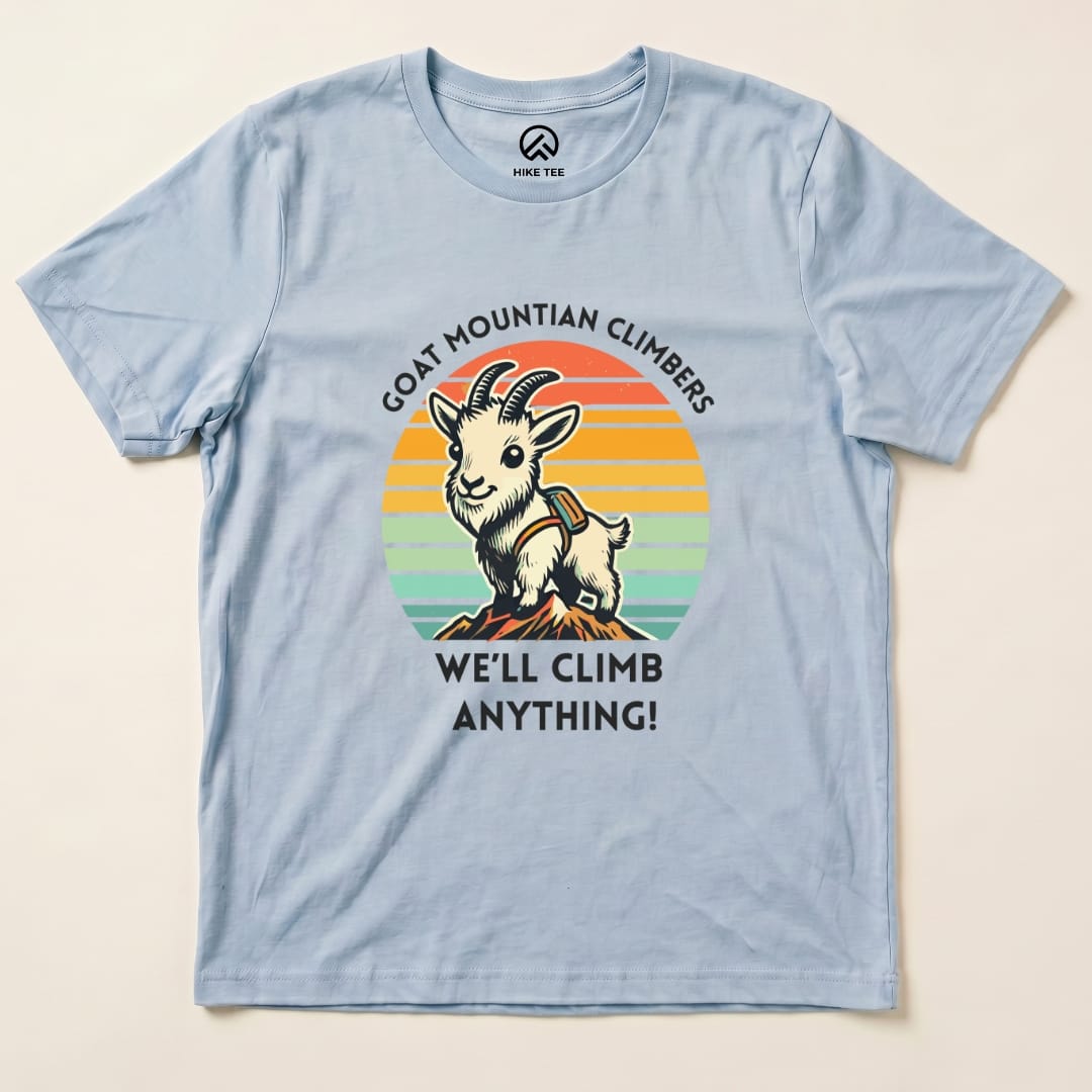 Goat Mountain Climbers Shirt Hike Tee T-Shirt Baby Blue / S