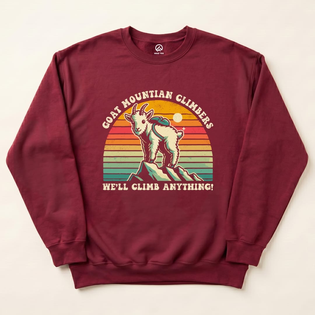 Goat Mountain Climbers Vintage Sweatshirt Hike Tee Sweatshirt Maroon / S