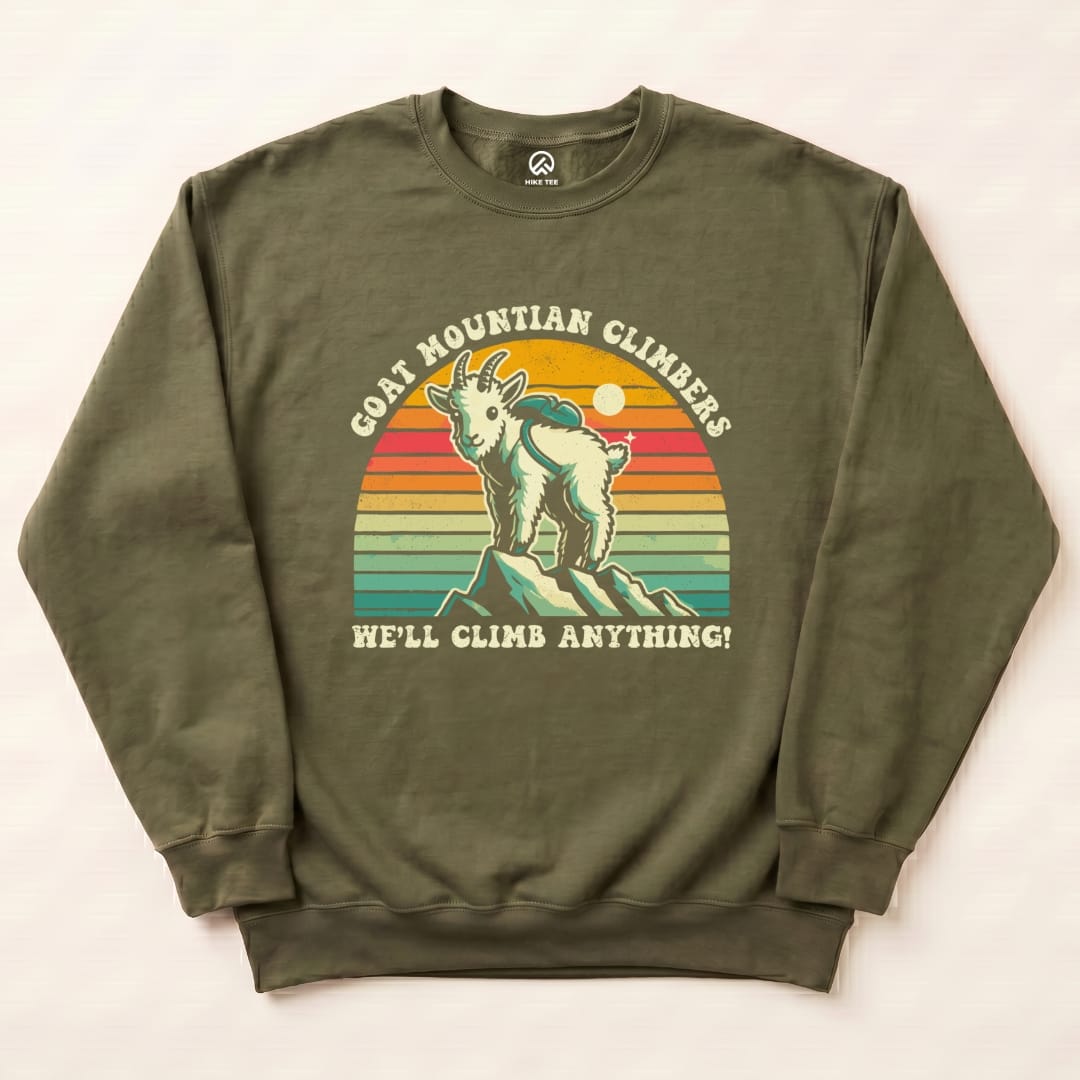 Goat Mountain Climbers Vintage Sweatshirt Hike Tee Sweatshirt Military Green / S