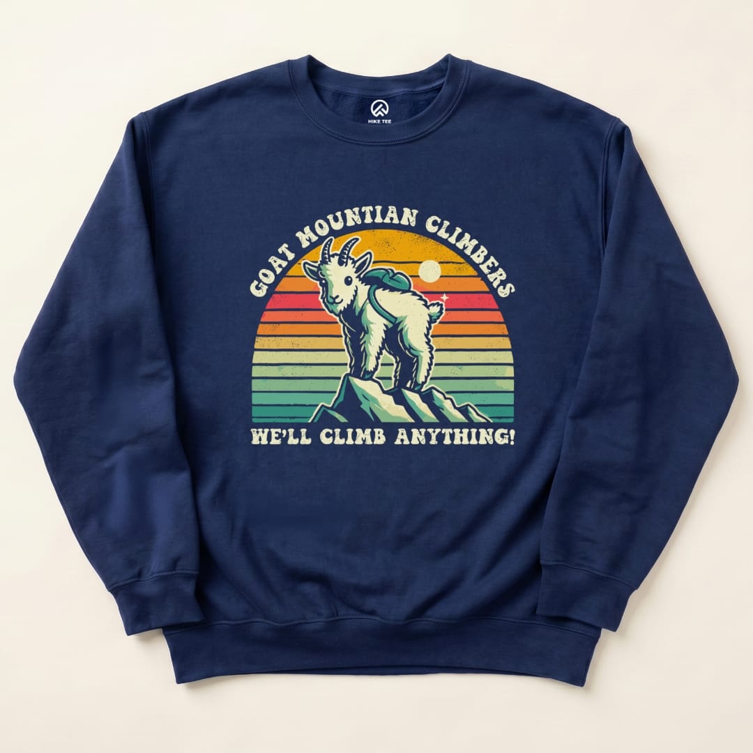 Goat Mountain Climbers Vintage Sweatshirt Hike Tee Sweatshirt Navy / S