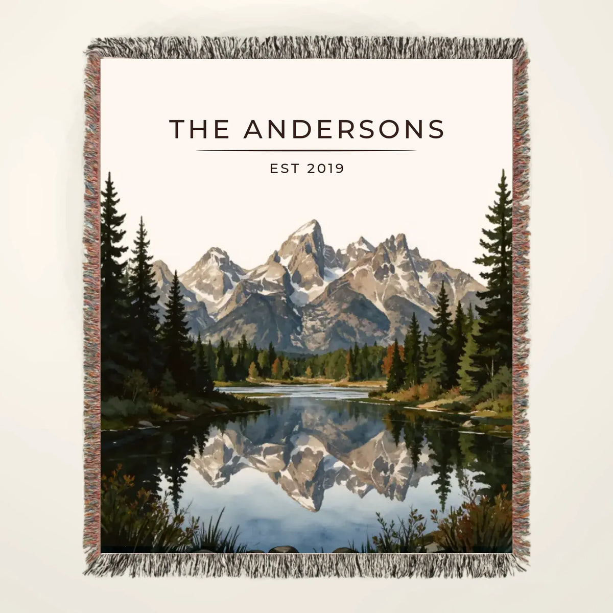 Personalized Grand Teton Schwabacher Landing Woven Blanket with family name