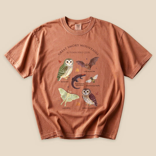 Yam Great Smoky Field Guide T-Shirt with a Great Smoky Mountains autumn wildlife field guide graphic