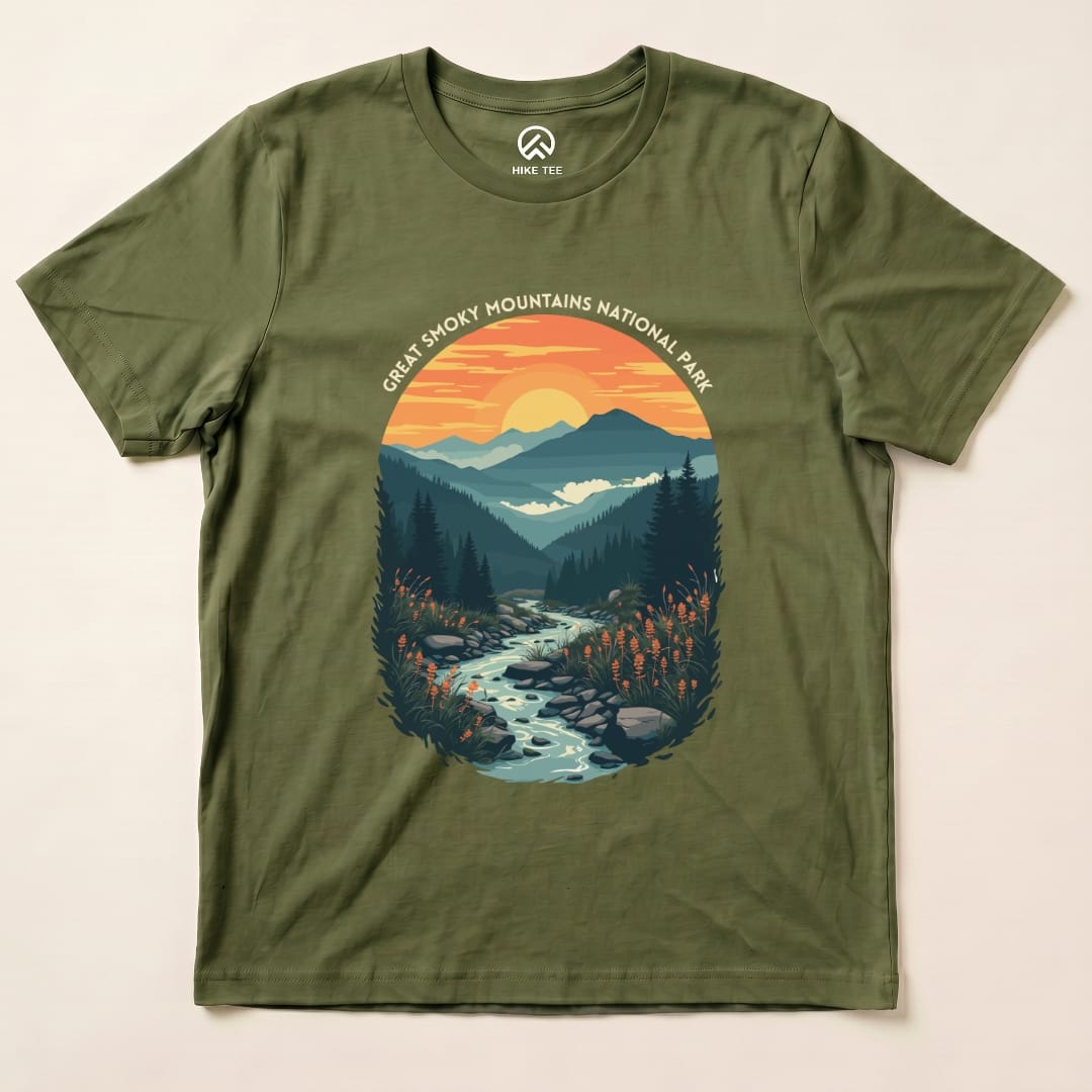 Hike Tee T-Shirt Military Green / S Great Smoky Mountains National Park Shirt