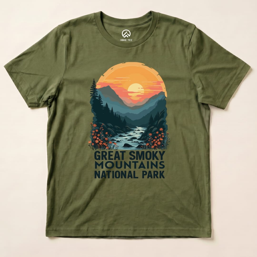 Hike Tee T-Shirt Military Green / S Great Smoky Mountains National Park Shirt