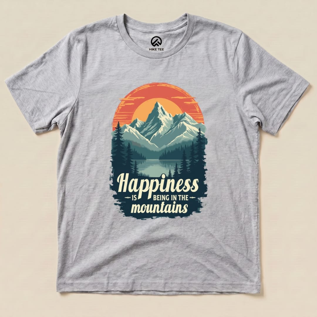 Happiness in Mountains Shirt Hike Tee T-Shirt Athletic Heather / S
