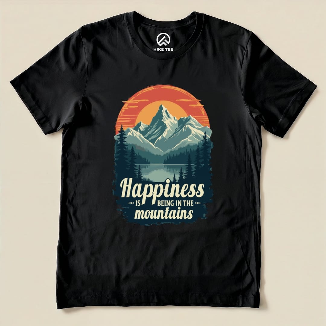 Happiness in Mountains Shirt Hike Tee T-Shirt Black / S