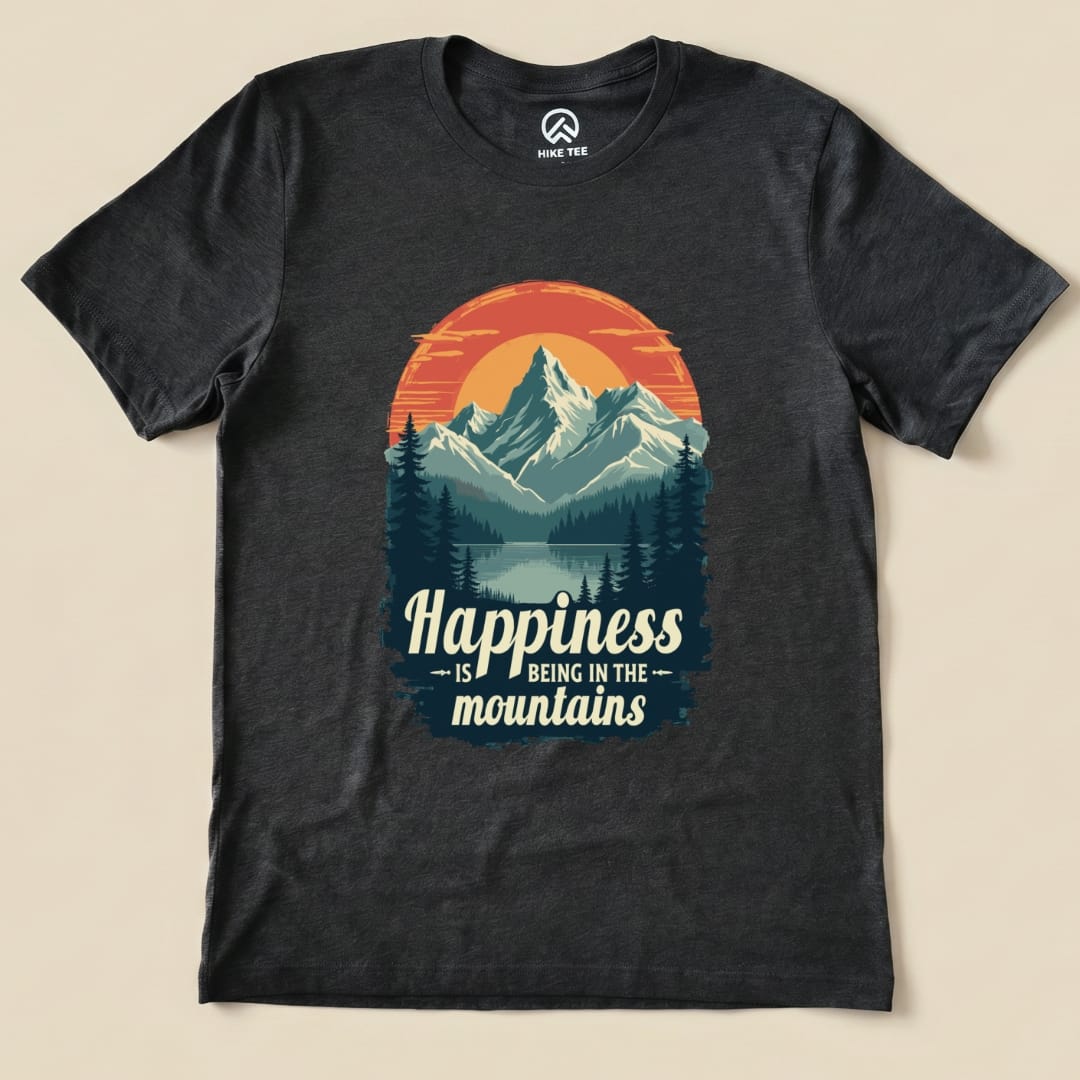 Happiness in Mountains Shirt Hike Tee T-Shirt Dark Grey Heather / S