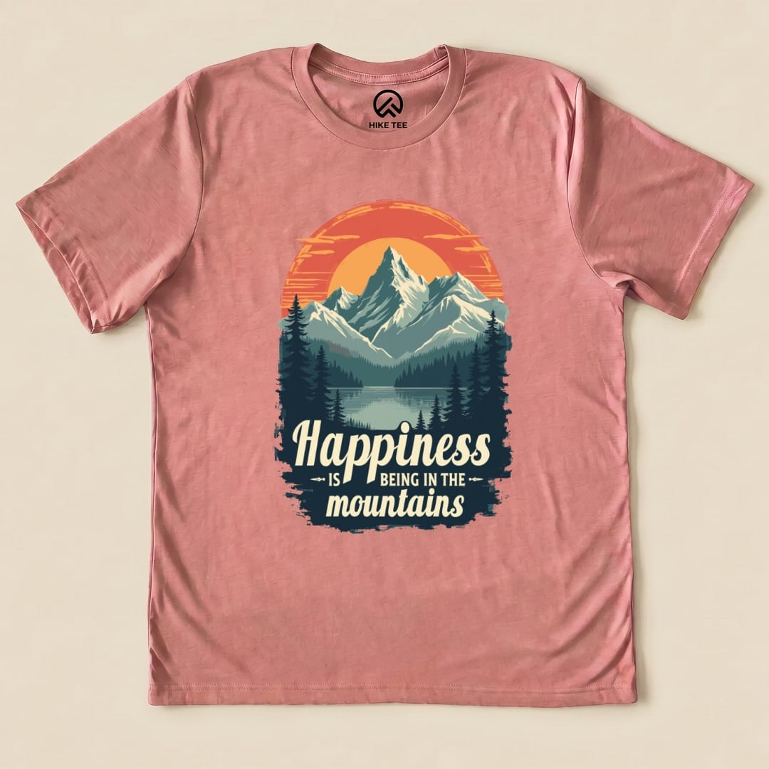Happiness in Mountains Shirt Hike Tee T-Shirt Heather Mauve / S