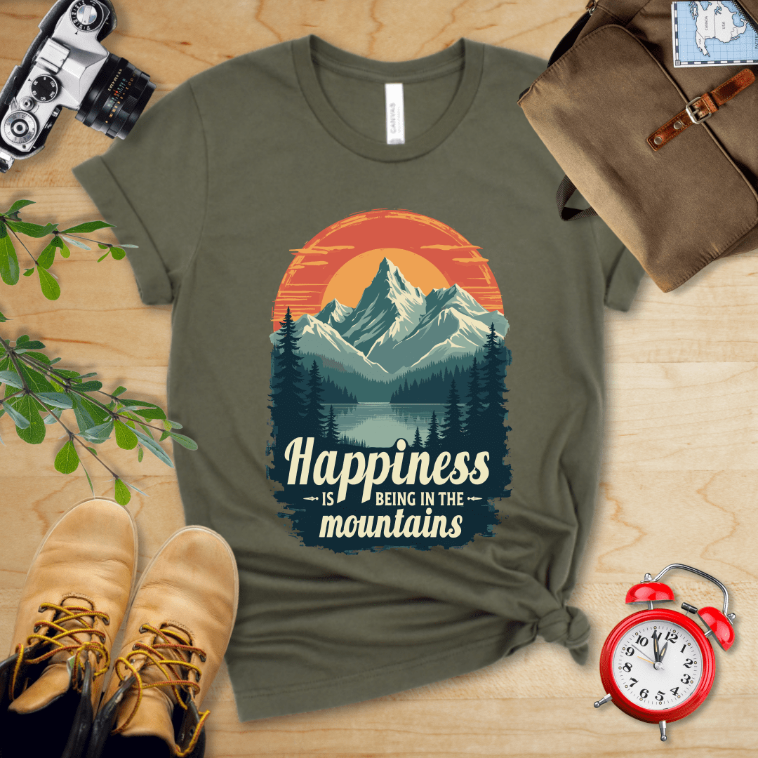 Printify T-Shirt Military Green / S Happiness in Mountains Shirt