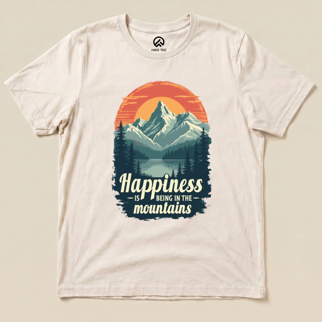 Happiness in Mountains Shirt Hike Tee T-Shirt Natural / S
