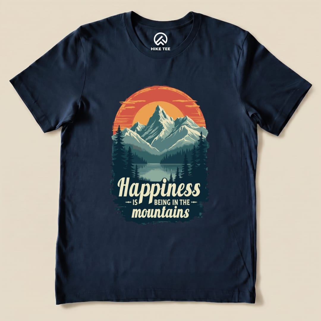 Happiness in Mountains Shirt Hike Tee T-Shirt Navy / S