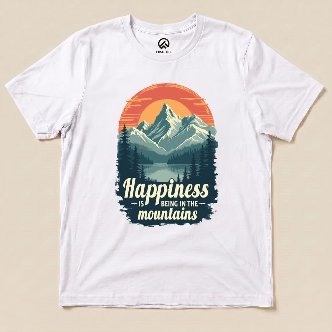 Happiness in Mountains Shirt Hike Tee T-Shirt White / S