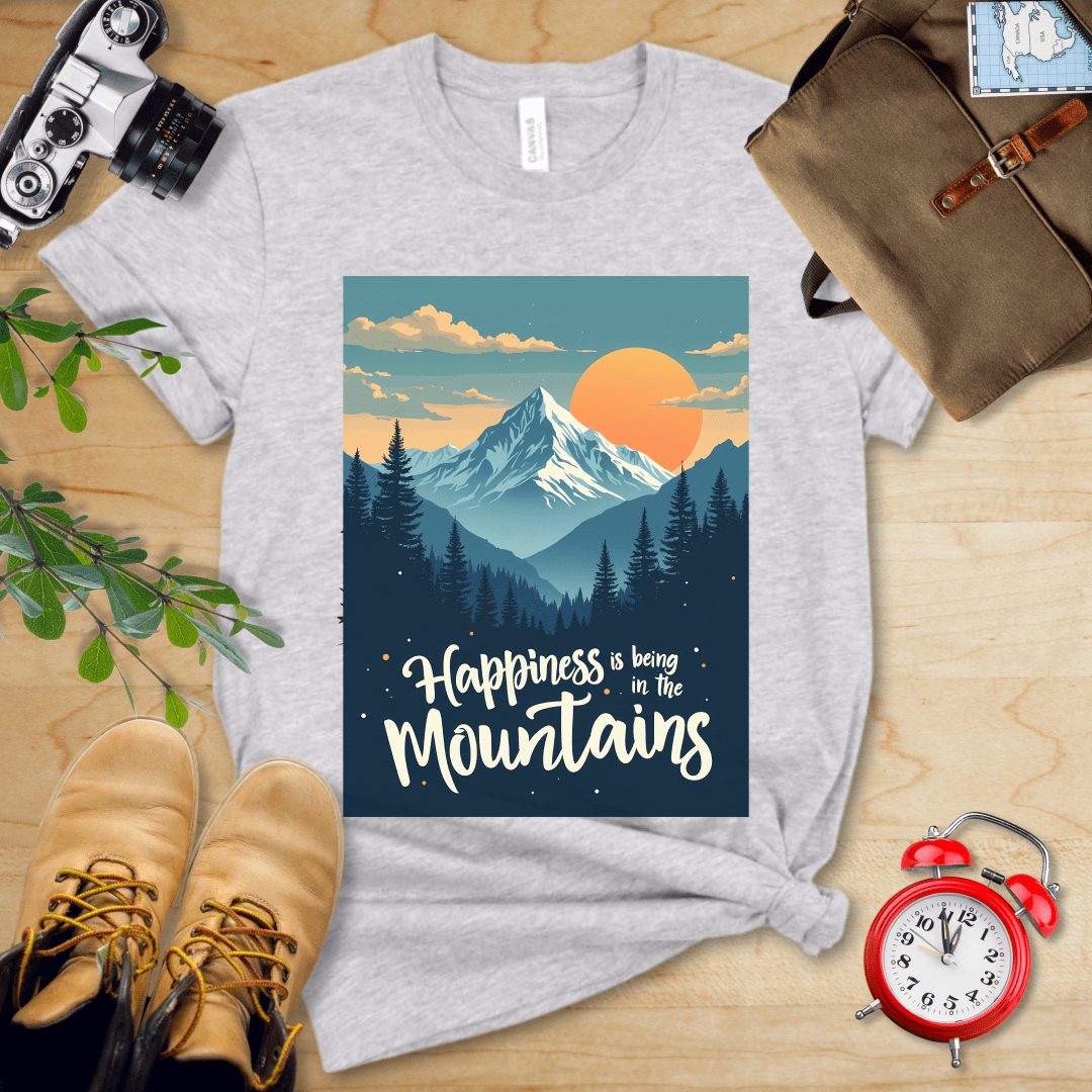 Printify T-Shirt Athletic Heather / S Happiness in the Mountains Shirt